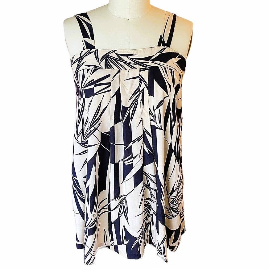 Tropical Black & Tan Pleated Halter Cami Long Blouse Short Dress ~ Women's 10